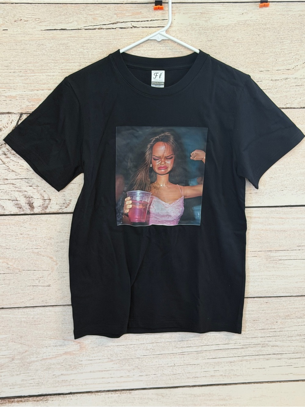 Black Short-Sleeve Graphic Tee with Party Girl Image